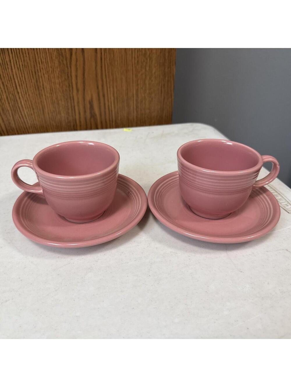 Set Of 2 Fiestaware Coffee Tea Cup & Saucer Homer Laughlin Co USA Rose